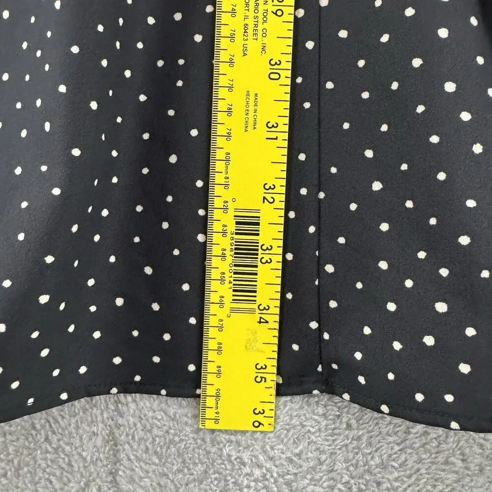 Uniqlo Dress M Black Polka Dots Babydoll V-Neck Ballon Sleeve Knee Length Pocket